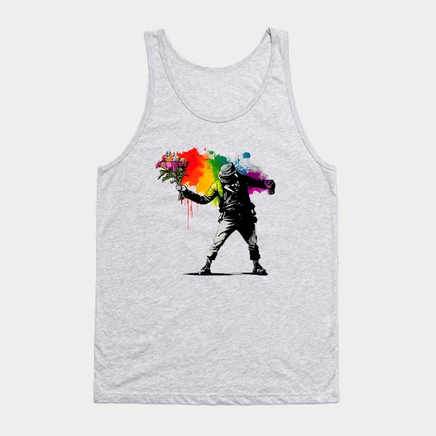 Captivating Banksy-Inspired Artwork: Man Flowers colorful Tank Top by MLArtifex